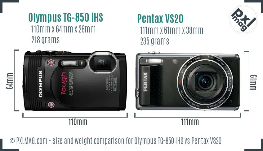 Olympus TG-850 iHS vs Pentax VS20 size comparison