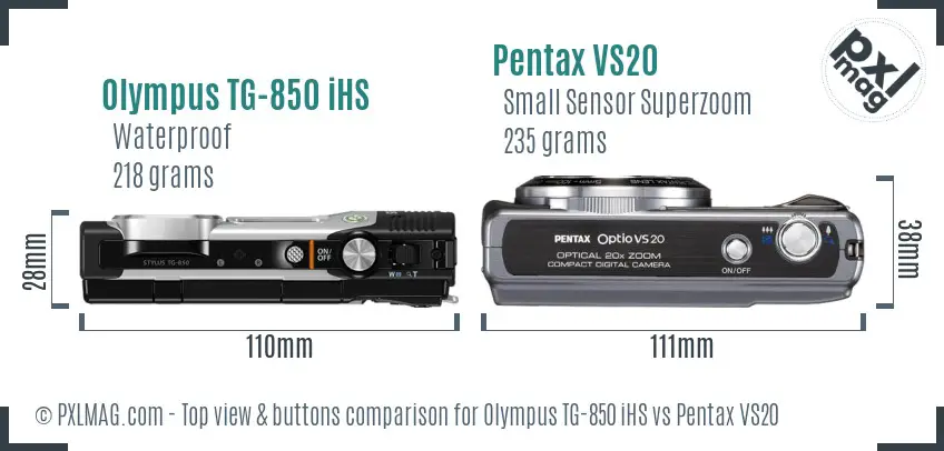 Olympus TG-850 iHS vs Pentax VS20 top view buttons comparison