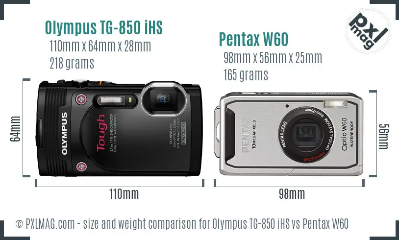 Olympus TG-850 iHS vs Pentax W60 size comparison