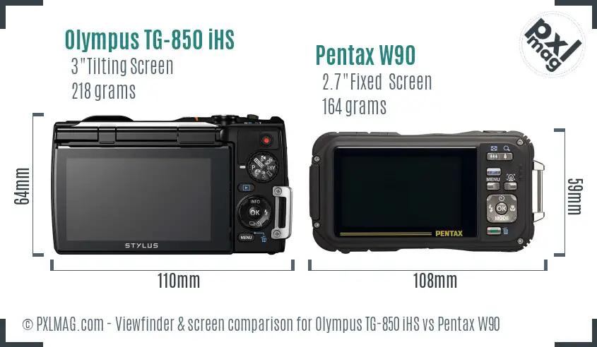 Olympus TG-850 iHS vs Pentax W90 Screen and Viewfinder comparison