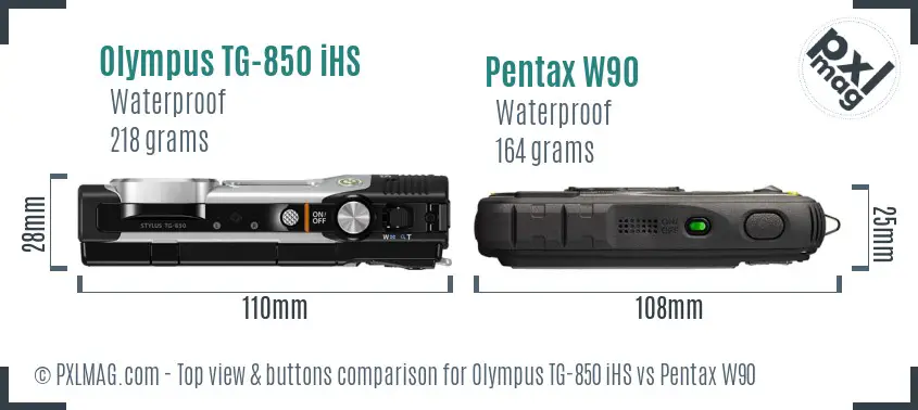 Olympus TG-850 iHS vs Pentax W90 top view buttons comparison