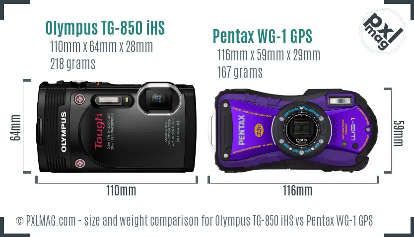 Olympus TG-850 iHS vs Pentax WG-1 GPS size comparison