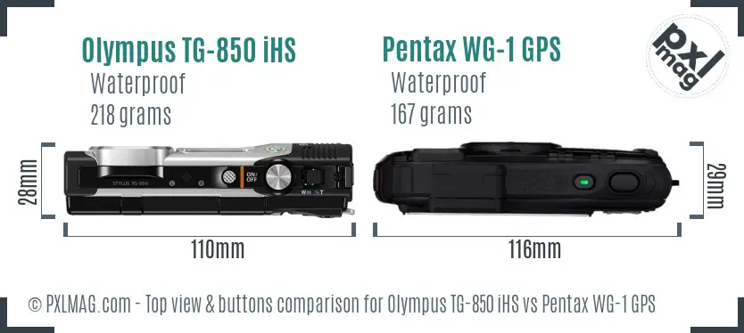 Olympus TG-850 iHS vs Pentax WG-1 GPS top view buttons comparison
