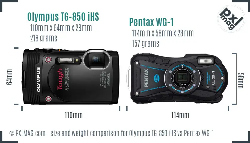 Olympus TG-850 iHS vs Pentax WG-1 size comparison