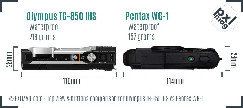 Olympus TG-850 iHS vs Pentax WG-1 top view buttons comparison