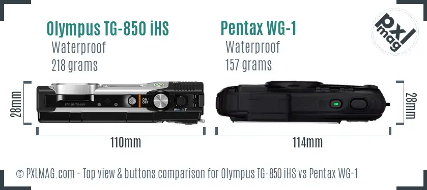 Olympus TG-850 iHS vs Pentax WG-1 top view buttons comparison Olympus TG-850 iHS vs Pentax WG-1 top view buttons comparison