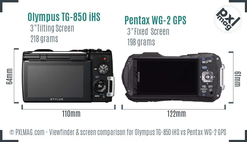 Olympus TG-850 iHS vs Pentax WG-2 GPS Screen and Viewfinder comparison