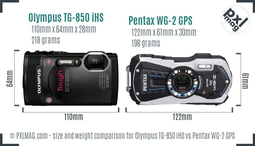 Olympus TG-850 iHS vs Pentax WG-2 GPS size comparison
