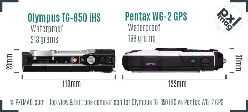 Olympus TG-850 iHS vs Pentax WG-2 GPS top view buttons comparison