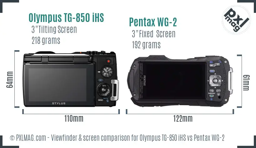 Olympus TG-850 iHS vs Pentax WG-2 Screen and Viewfinder comparison