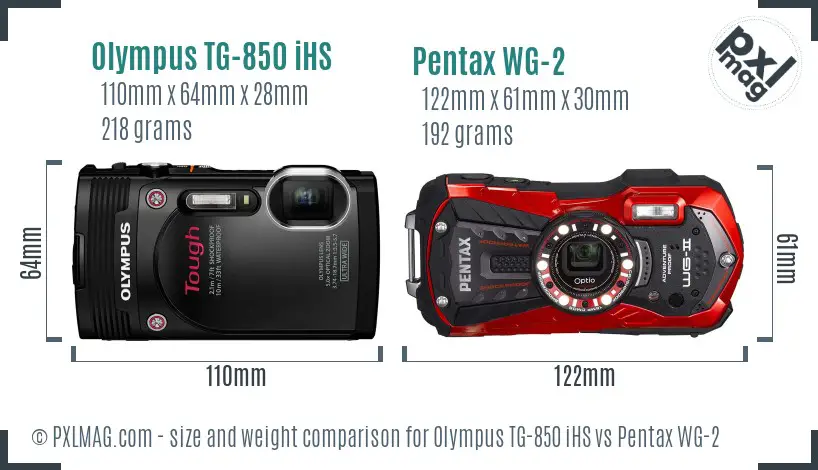 Olympus TG-850 iHS vs Pentax WG-2 size comparison