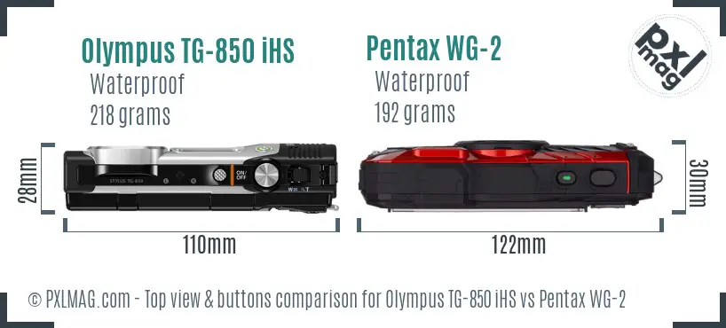 Olympus TG-850 iHS vs Pentax WG-2 top view buttons comparison