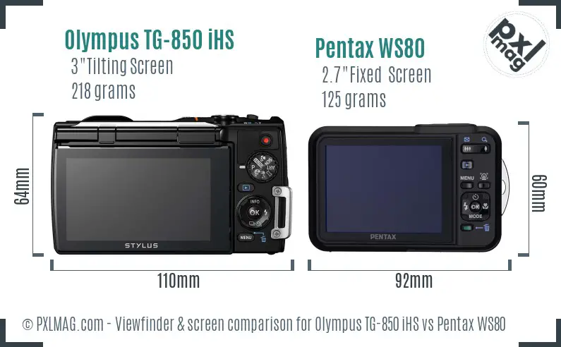 Olympus TG-850 iHS vs Pentax WS80 Screen and Viewfinder comparison