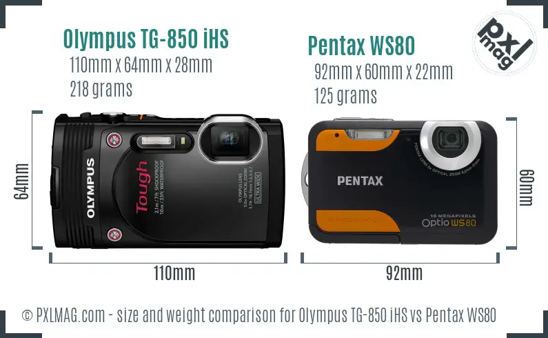 Olympus TG-850 iHS vs Pentax WS80 size comparison