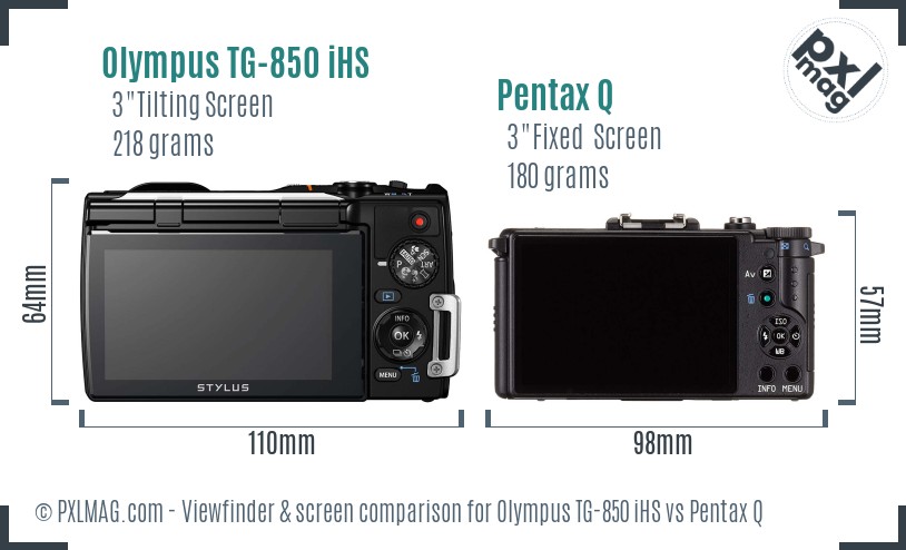 Olympus TG-850 iHS vs Pentax Q Screen and Viewfinder comparison