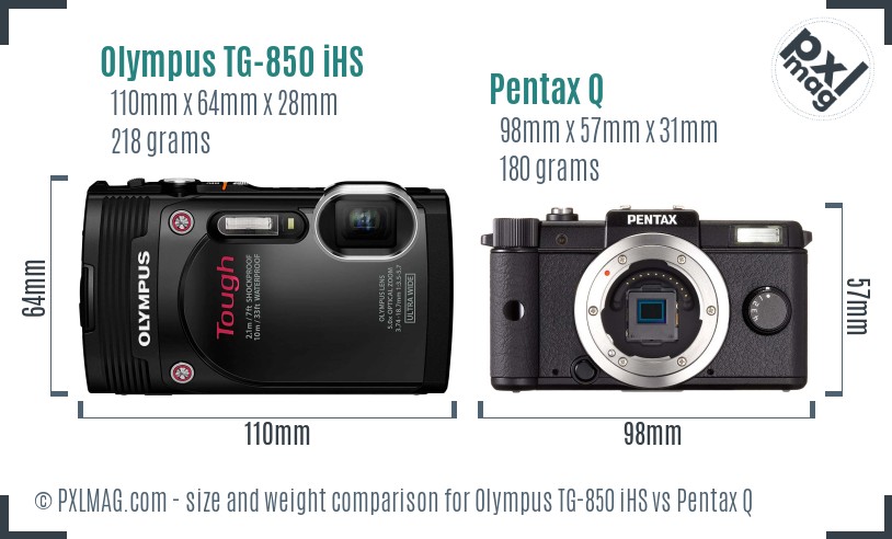 Olympus TG-850 iHS vs Pentax Q size comparison