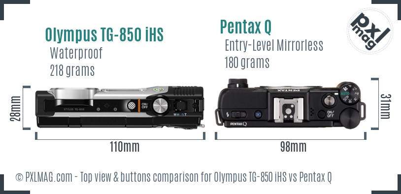 Olympus TG-850 iHS vs Pentax Q top view buttons comparison