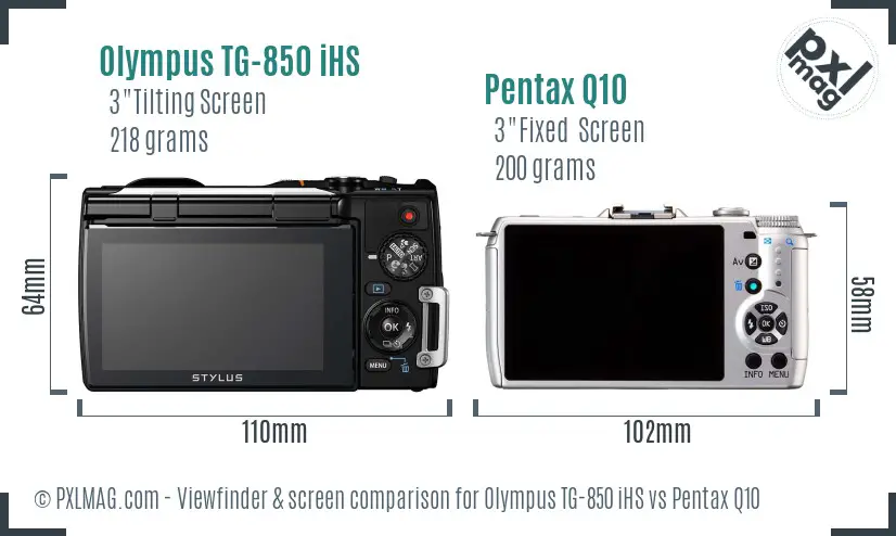Olympus TG-850 iHS vs Pentax Q10 Screen and Viewfinder comparison