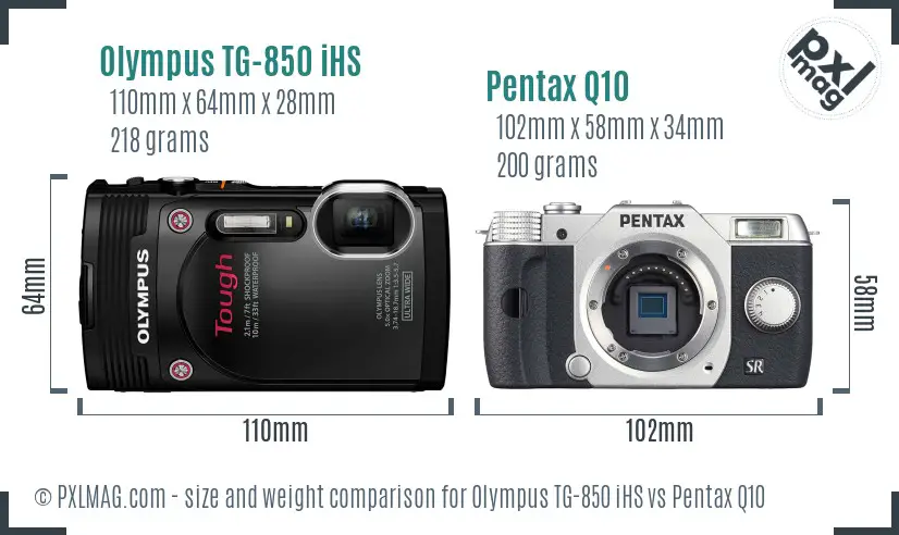 Olympus TG-850 iHS vs Pentax Q10 size comparison