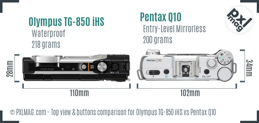 Olympus TG-850 iHS vs Pentax Q10 top view buttons comparison