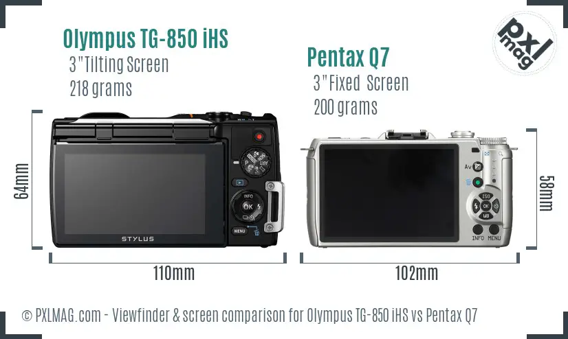 Olympus TG-850 iHS vs Pentax Q7 Screen and Viewfinder comparison