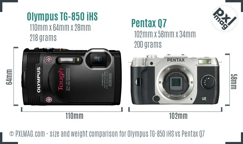 Olympus TG-850 iHS vs Pentax Q7 size comparison
