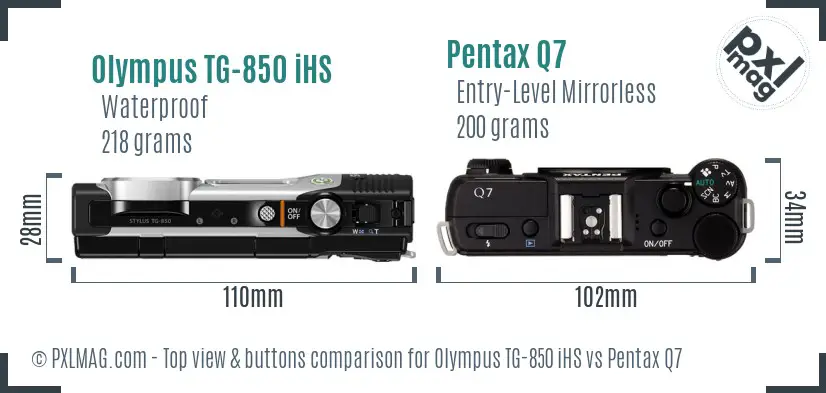 Olympus TG-850 iHS vs Pentax Q7 top view buttons comparison