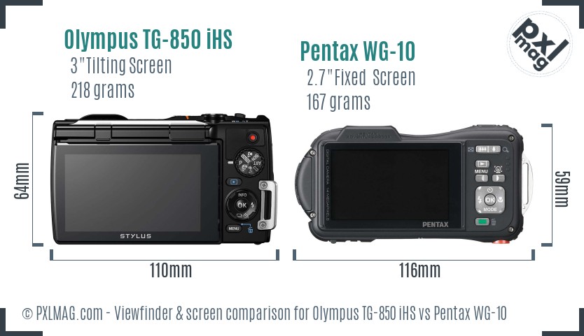 Olympus TG-850 iHS vs Pentax WG-10 Screen and Viewfinder comparison