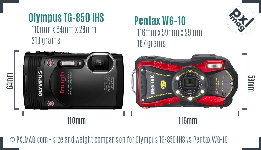 Olympus TG-850 iHS vs Pentax WG-10 size comparison