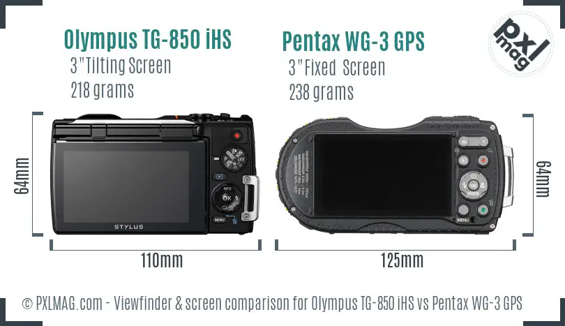 Olympus TG-850 iHS vs Pentax WG-3 GPS Screen and Viewfinder comparison