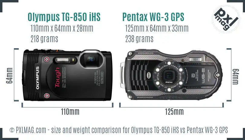 Olympus TG-850 iHS vs Pentax WG-3 GPS size comparison