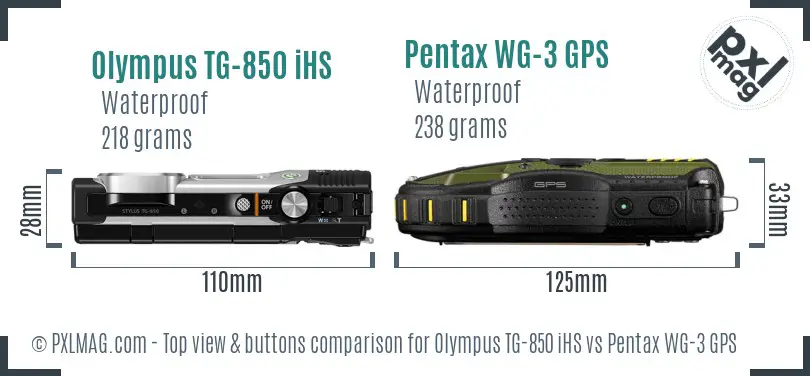 Olympus TG-850 iHS vs Pentax WG-3 GPS top view buttons comparison