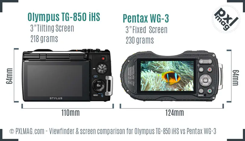 Olympus TG-850 iHS vs Pentax WG-3 Screen and Viewfinder comparison