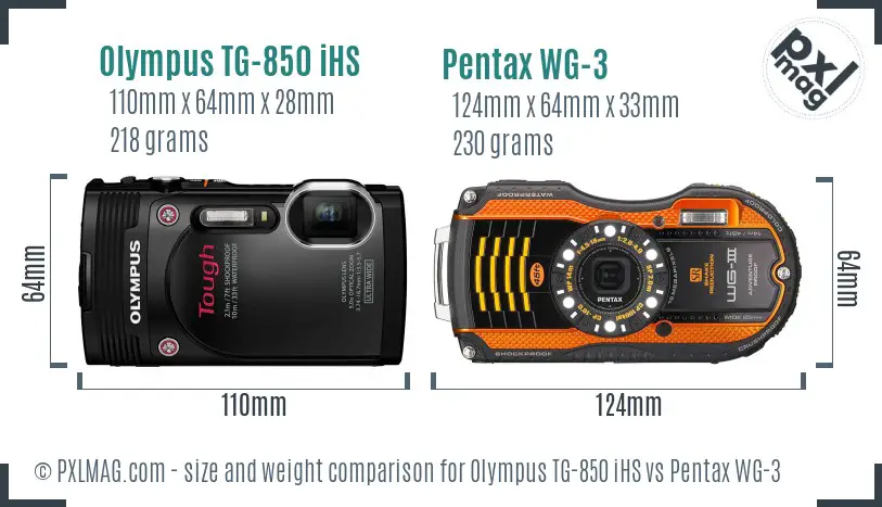 Olympus TG-850 iHS vs Pentax WG-3 size comparison