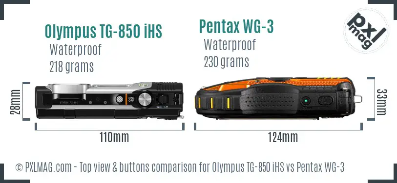 Olympus TG-850 iHS vs Pentax WG-3 top view buttons comparison