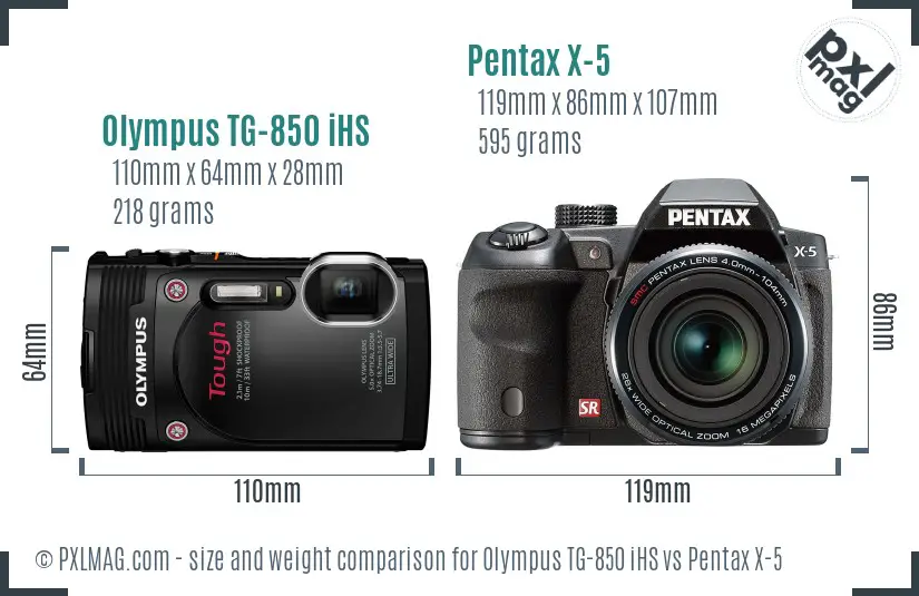 Olympus TG-850 iHS vs Pentax X-5 size comparison Olympus TG-850 iHS vs Pentax X-5 size comparison