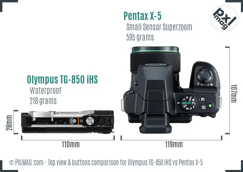Olympus TG-850 iHS vs Pentax X-5 top view buttons comparison Olympus TG-850 iHS vs Pentax X-5 top view buttons comparison