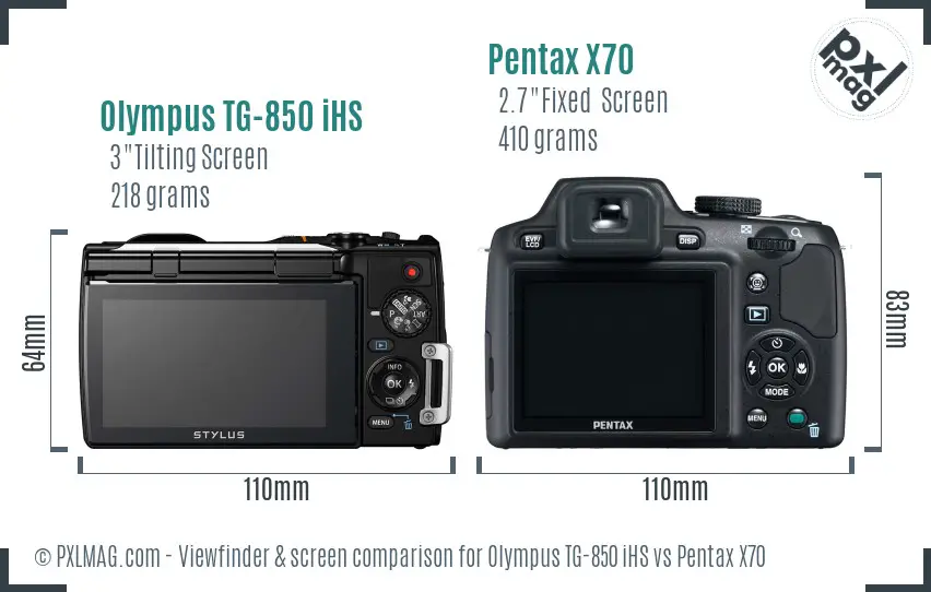 Olympus TG-850 iHS vs Pentax X70 Screen and Viewfinder comparison