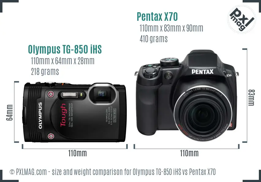 Olympus TG-850 iHS vs Pentax X70 size comparison