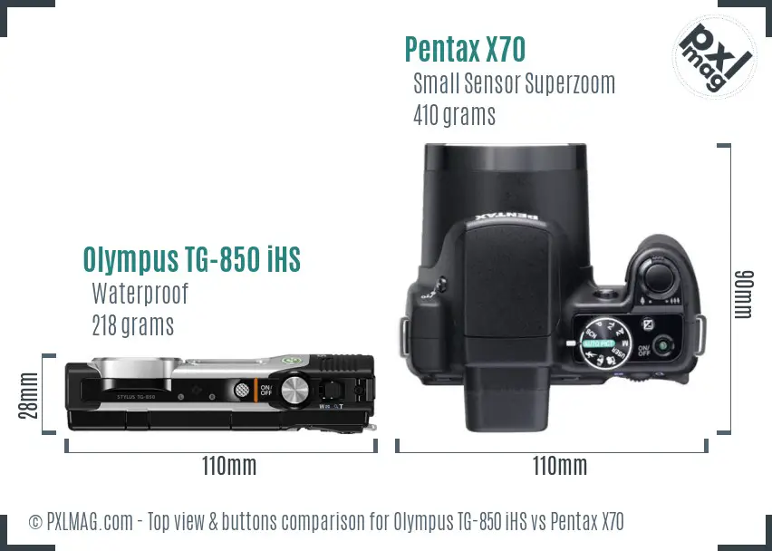 Olympus TG-850 iHS vs Pentax X70 top view buttons comparison