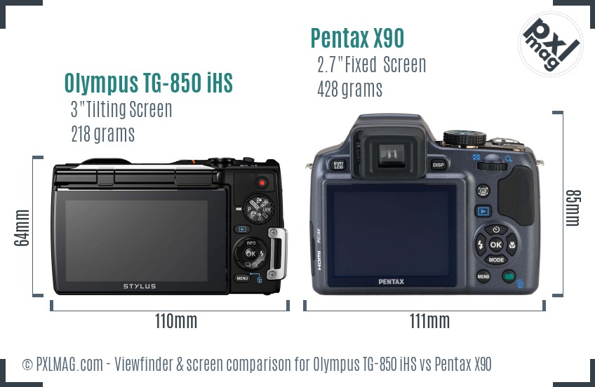 Olympus TG-850 iHS vs Pentax X90 Screen and Viewfinder comparison