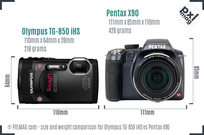 Olympus TG-850 iHS vs Pentax X90 size comparison