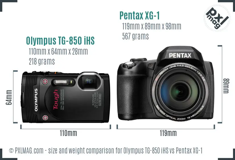 Olympus TG-850 iHS vs Pentax XG-1 size comparison Olympus TG-850 iHS vs Pentax XG-1 size comparison
