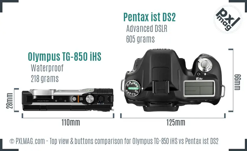Olympus TG-850 iHS vs Pentax ist DS2 top view buttons comparison
