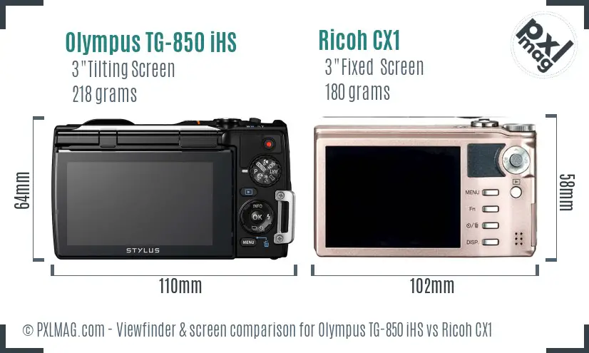 Olympus TG-850 iHS vs Ricoh CX1 Screen and Viewfinder comparison