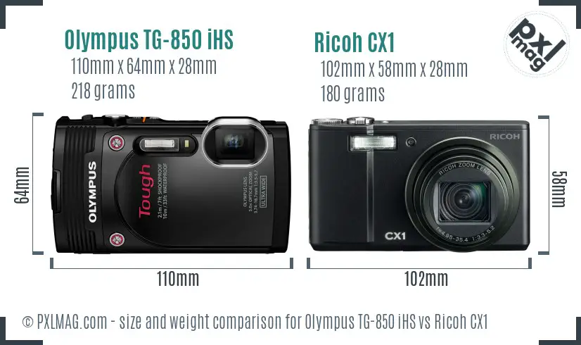 Olympus TG-850 iHS vs Ricoh CX1 size comparison