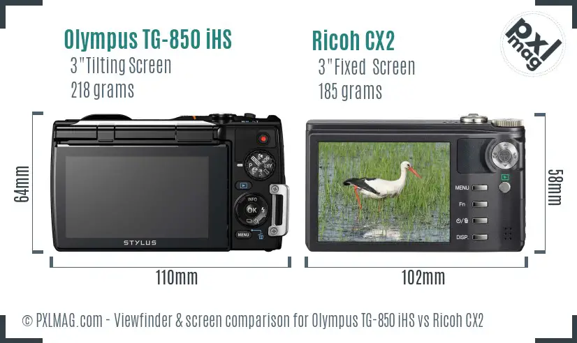 Olympus TG-850 iHS vs Ricoh CX2 Screen and Viewfinder comparison