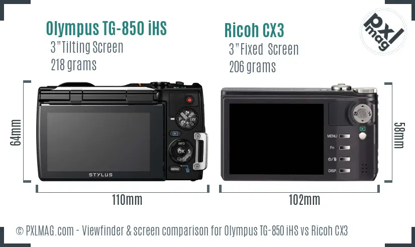 Olympus TG-850 iHS vs Ricoh CX3 Screen and Viewfinder comparison