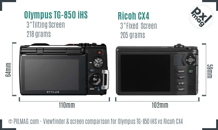 Olympus TG-850 iHS vs Ricoh CX4 Screen and Viewfinder comparison
