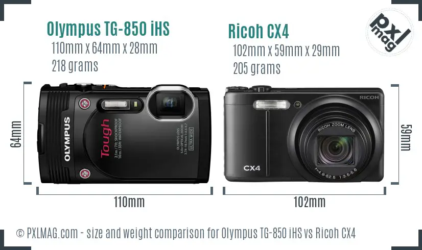 Olympus TG-850 iHS vs Ricoh CX4 size comparison